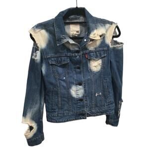 Levi’s jean jacket womens s thrashed distressed babe squad OAK punk barbie denim